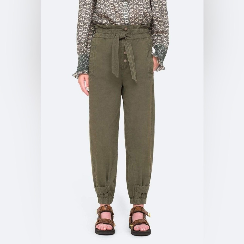 Sea New York, Size 10, Layla canvas Pants Elastic Waist Self Tie Belt army